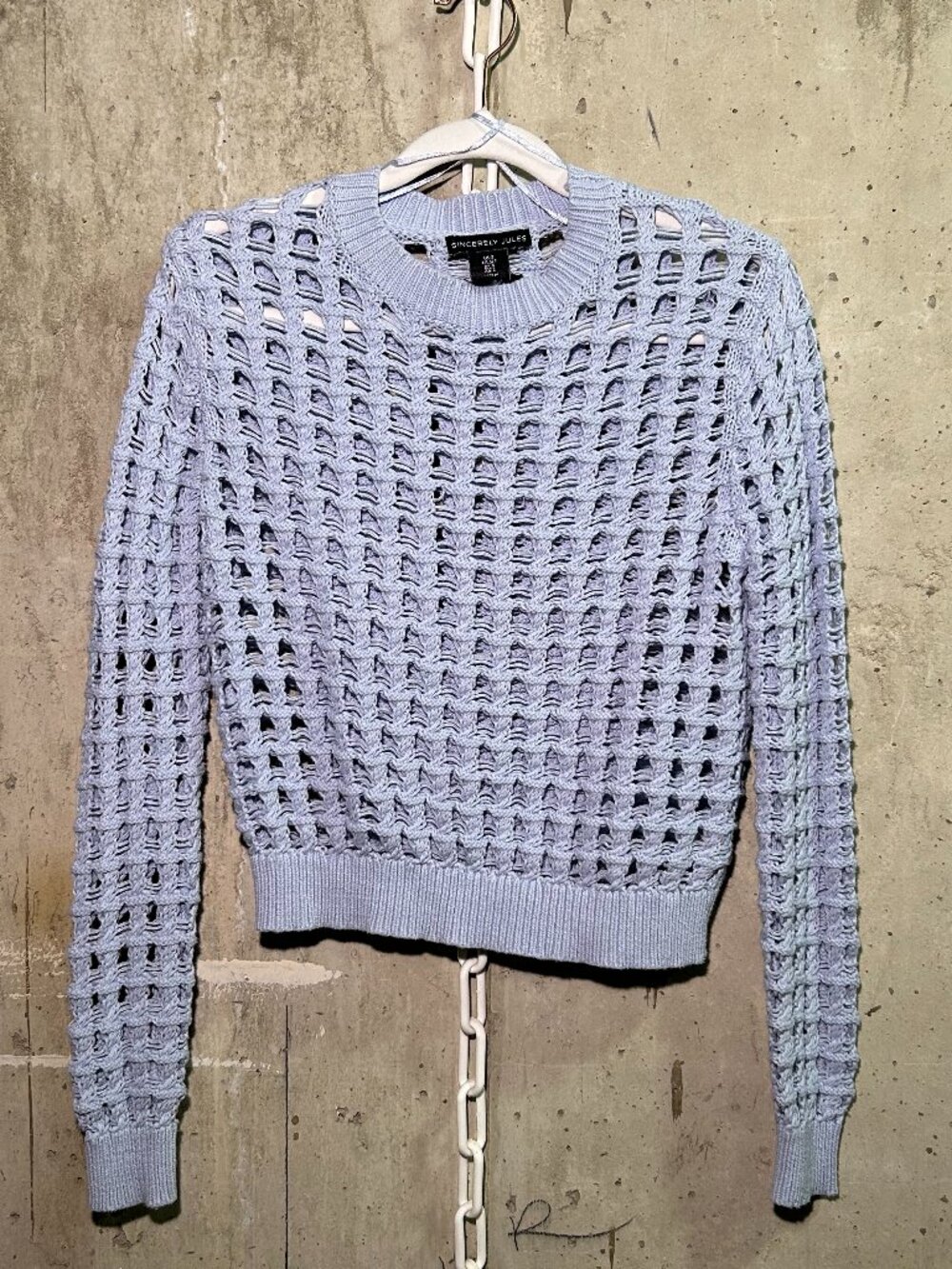 Open-Knit Cropped Sweater in Periwinkle